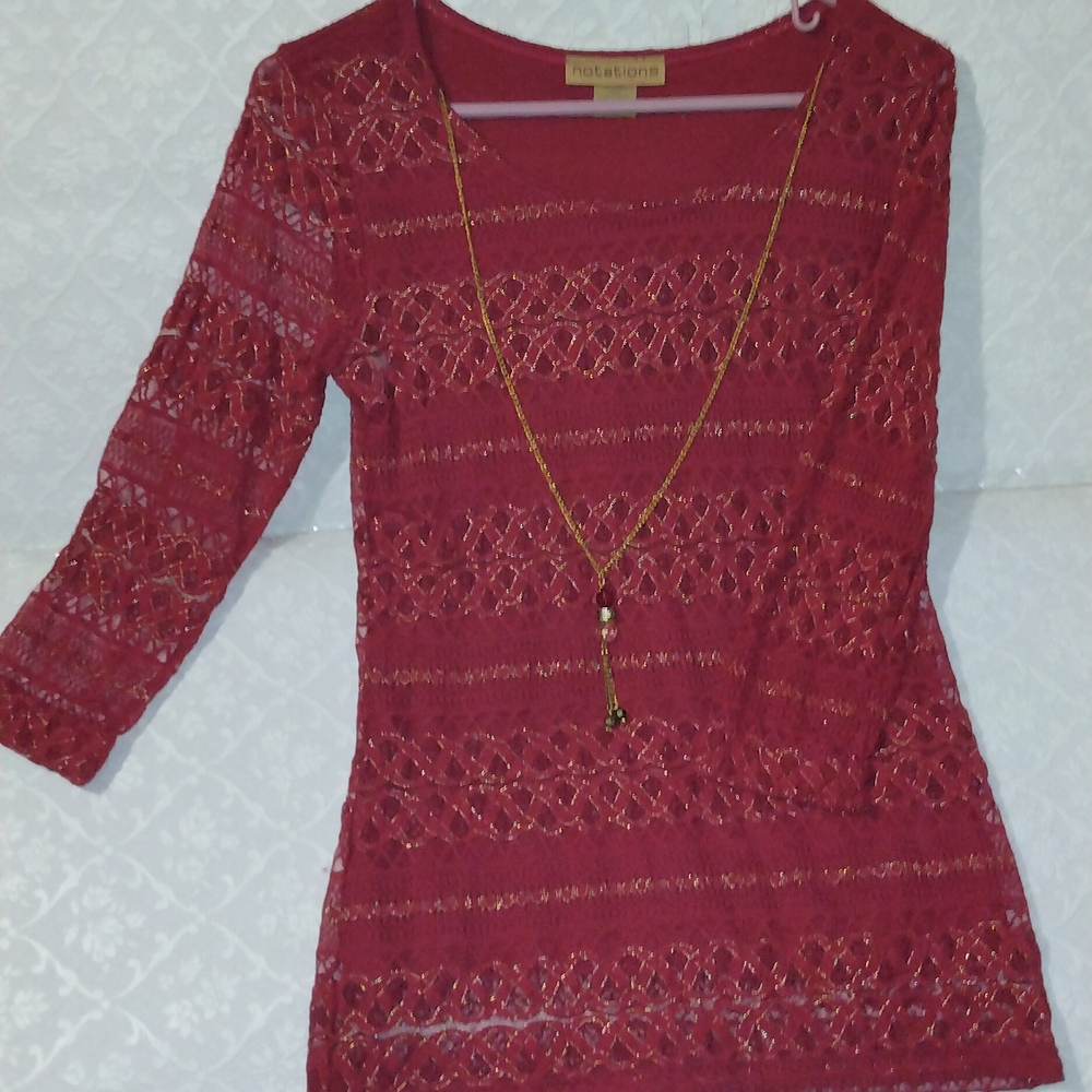 Notations Red Fitted 3/4 Sleeve Blouse